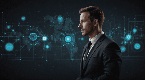 Business professional interacting with innovative technology in recruitment process
