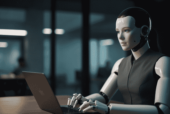 Sophisticated AI companion enhancing candidate experience with digital interactions in a corporate setting